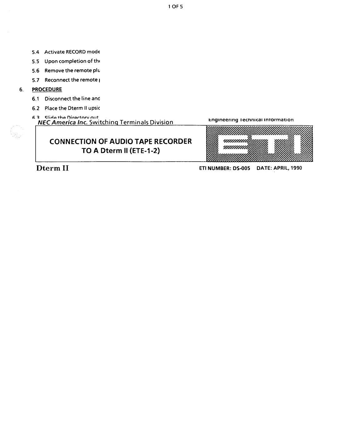 NEC nd-20292 manual Procedure 