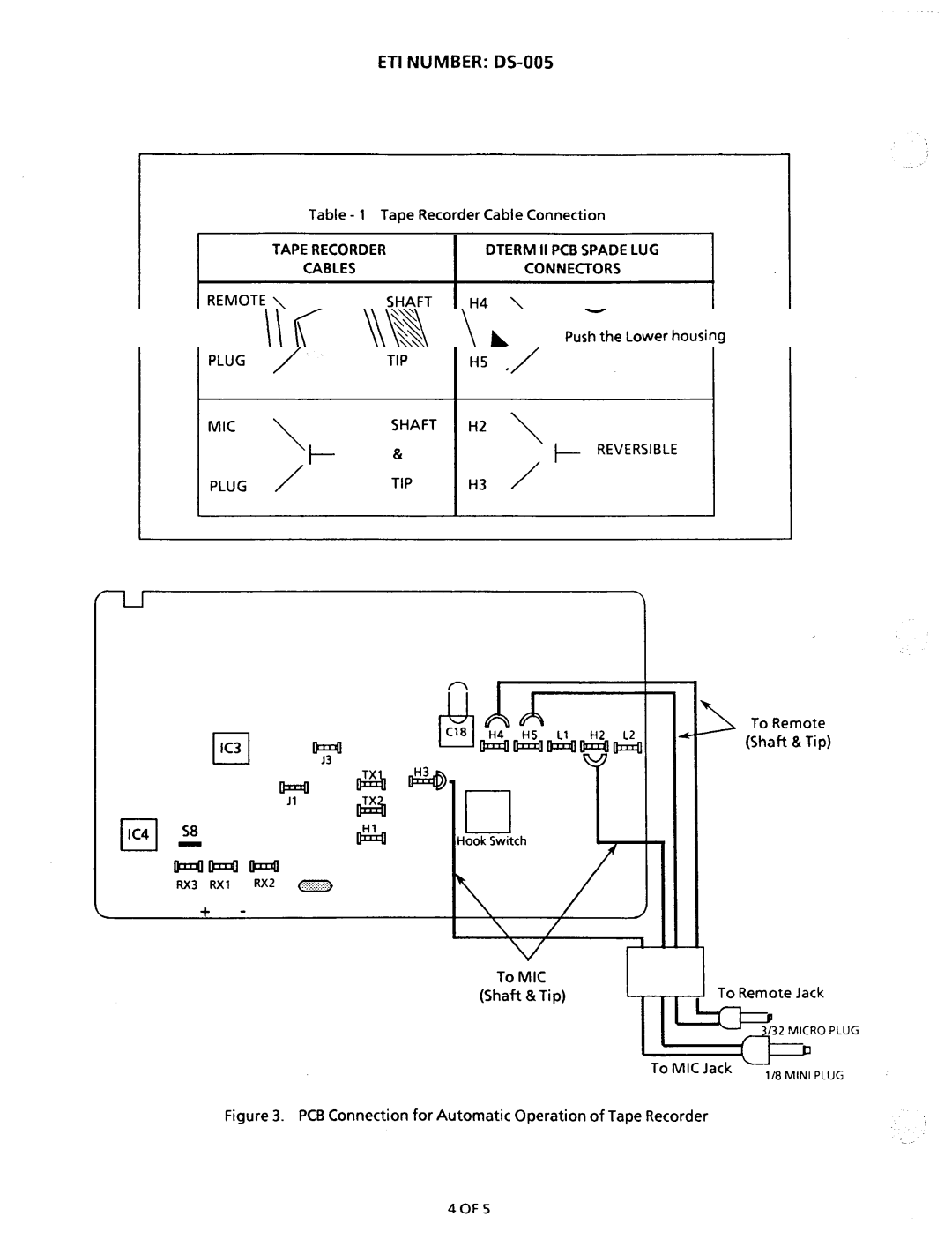 NEC nd-20292 manual ETI Number DS-005, PCB Connection for Automatic Operation of Tape Recorder 4OF5 