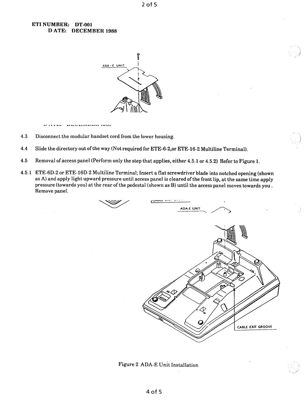 NEC nd-20292 manual ET1 Number DT-001 Date December, ADA-E Unit Installation 4of 