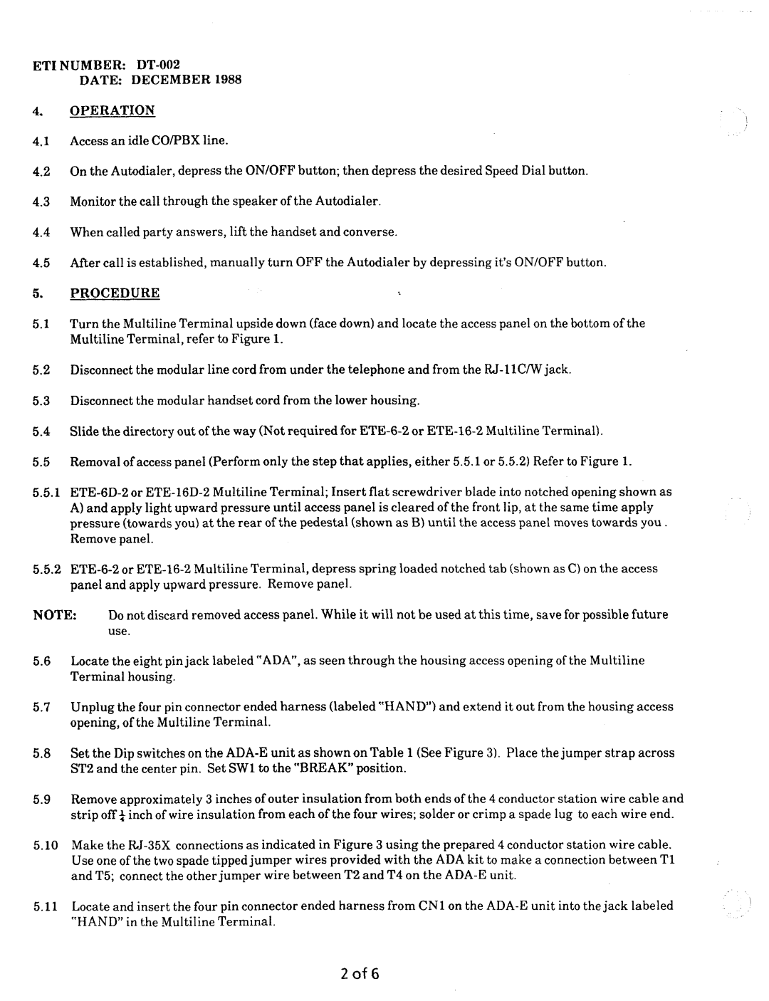 NEC nd-20292 manual 2of6, ET1 Number DT-002 Date December Operation 