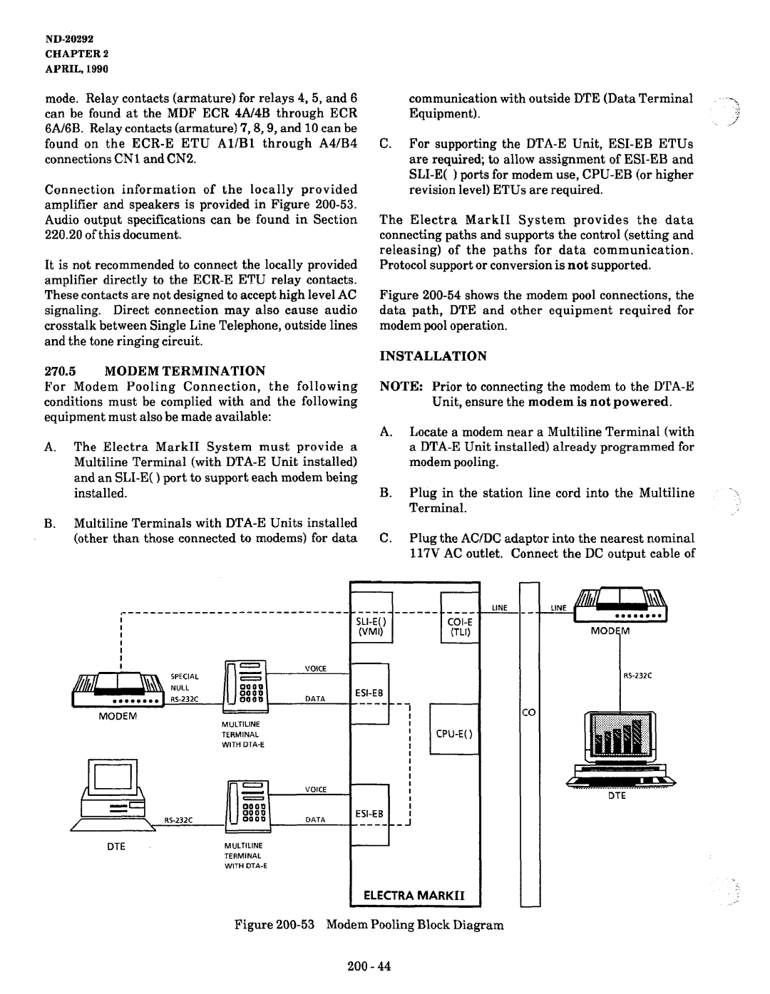 NEC nd-20292 manual Electra MARK11, Modem Termination, Installation 