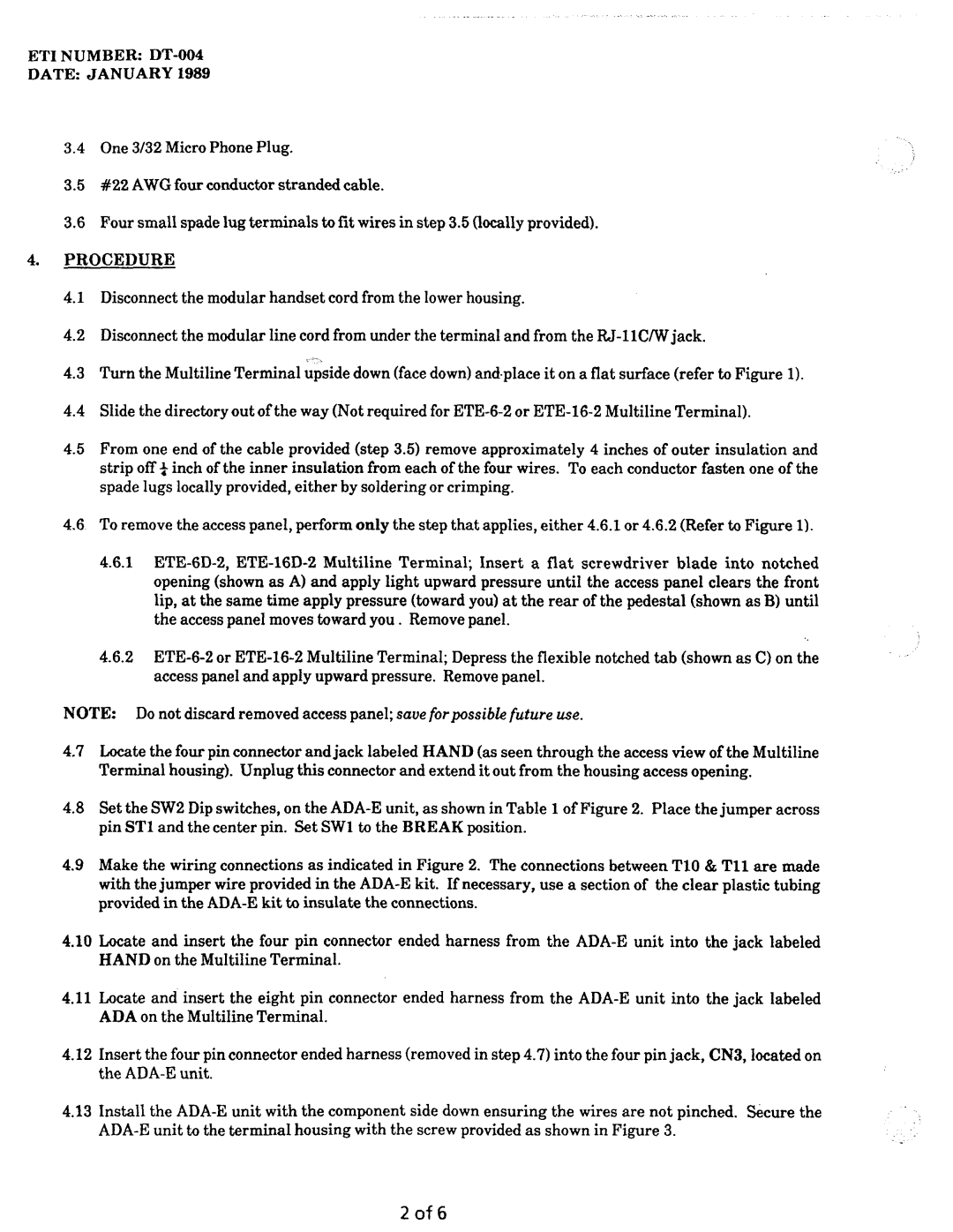 NEC nd-20292 manual ET1 Number DT-994 Date January, Procedure 