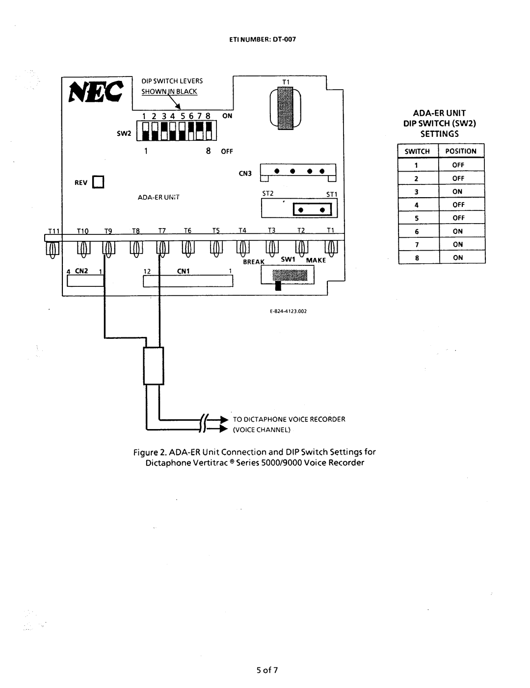 NEC nd-20292 manual Lo 0 l .J, ADA-ER Unit DIP Switch SWZ Settings 