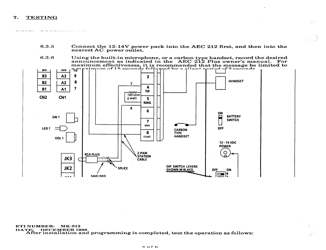 NEC nd-20292 manual Ecr-E Etu, JK3 c, JK2, AEC Dual Line Announcer Model 212 Plus, SW2 RELA’ CNI 