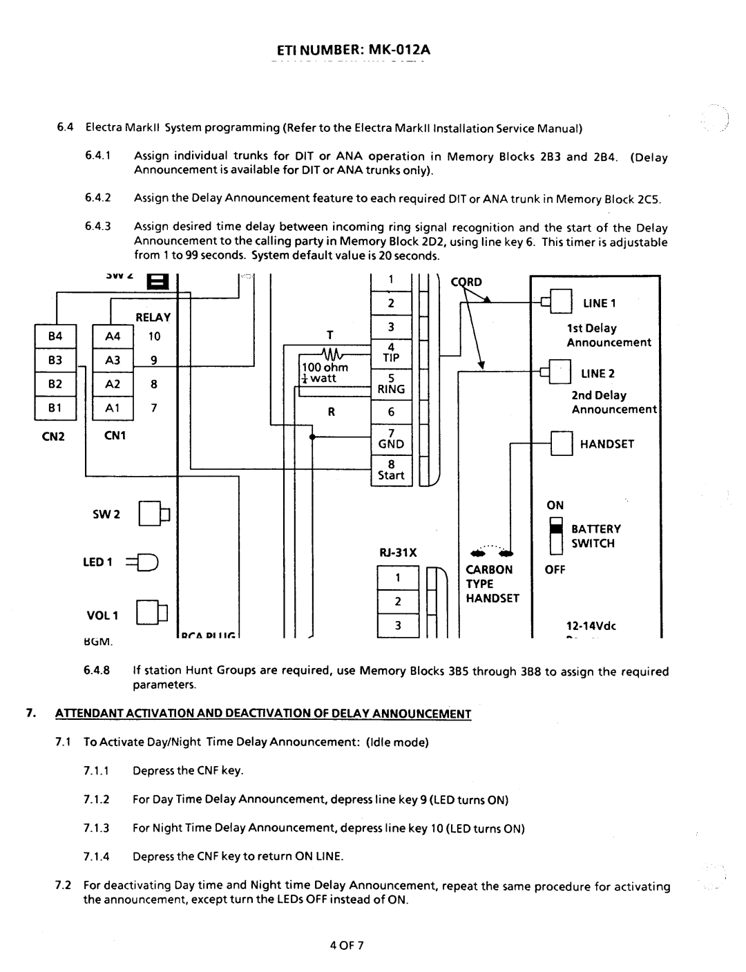 NEC nd-20292 manual Announcement ClHANDSET 