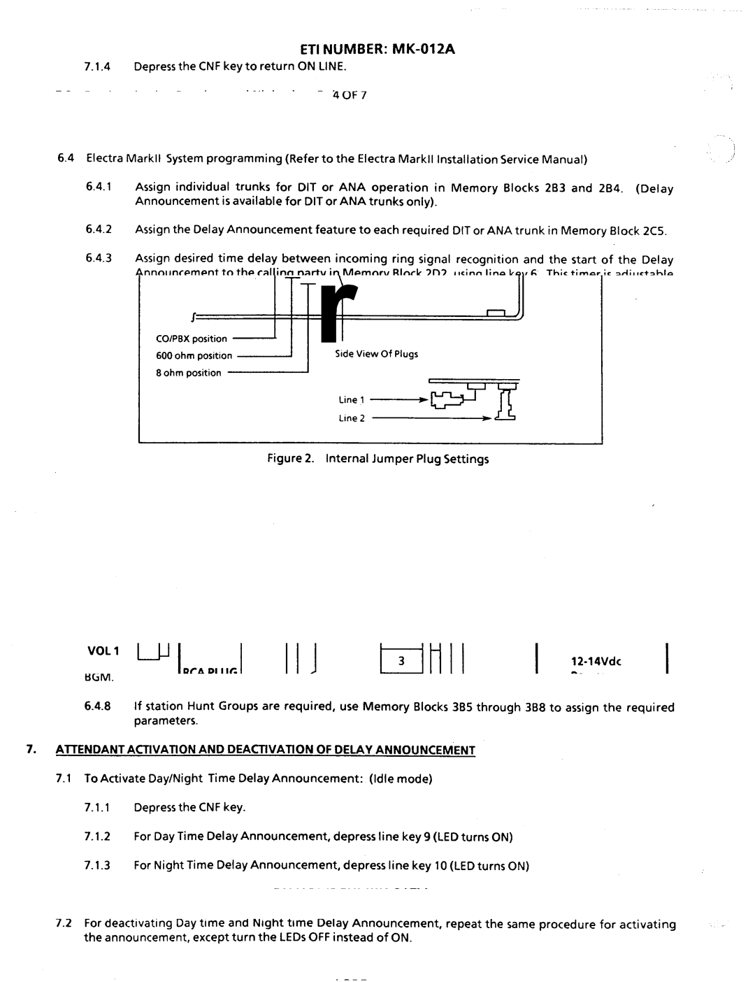 NEC nd-20292 manual Internal Jumper Plug Settings 7OF7 