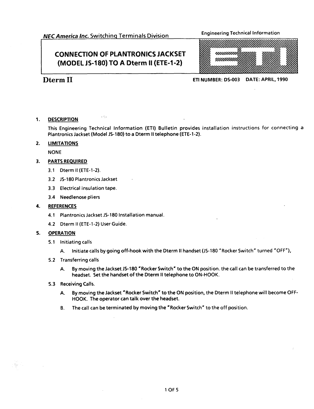 NEC nd-20292 manual Dterm 