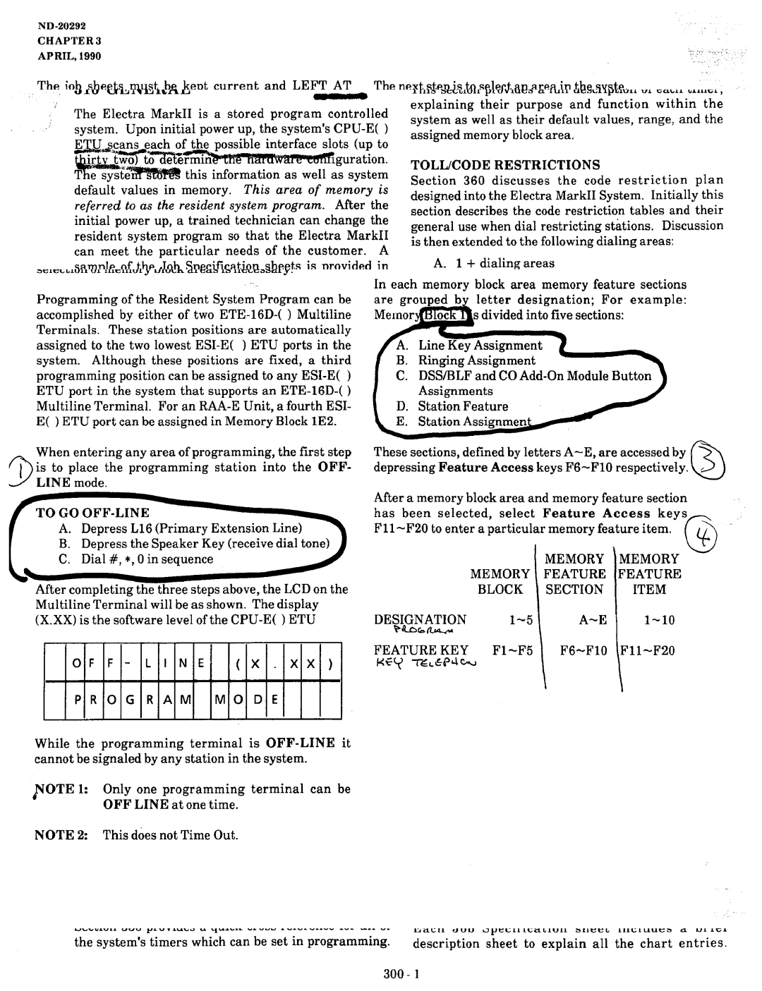 NEC nd-20292 manual Memory Memory Feature Feature Section Item, DEtlGNAGNNl-5 A--E l-10 Feature KEY Fl-F5, 300-2 