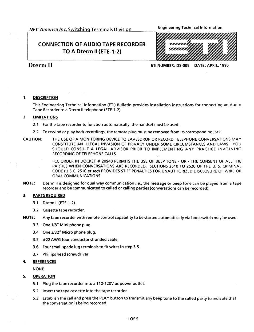 NEC nd-20292 manual Dterm 