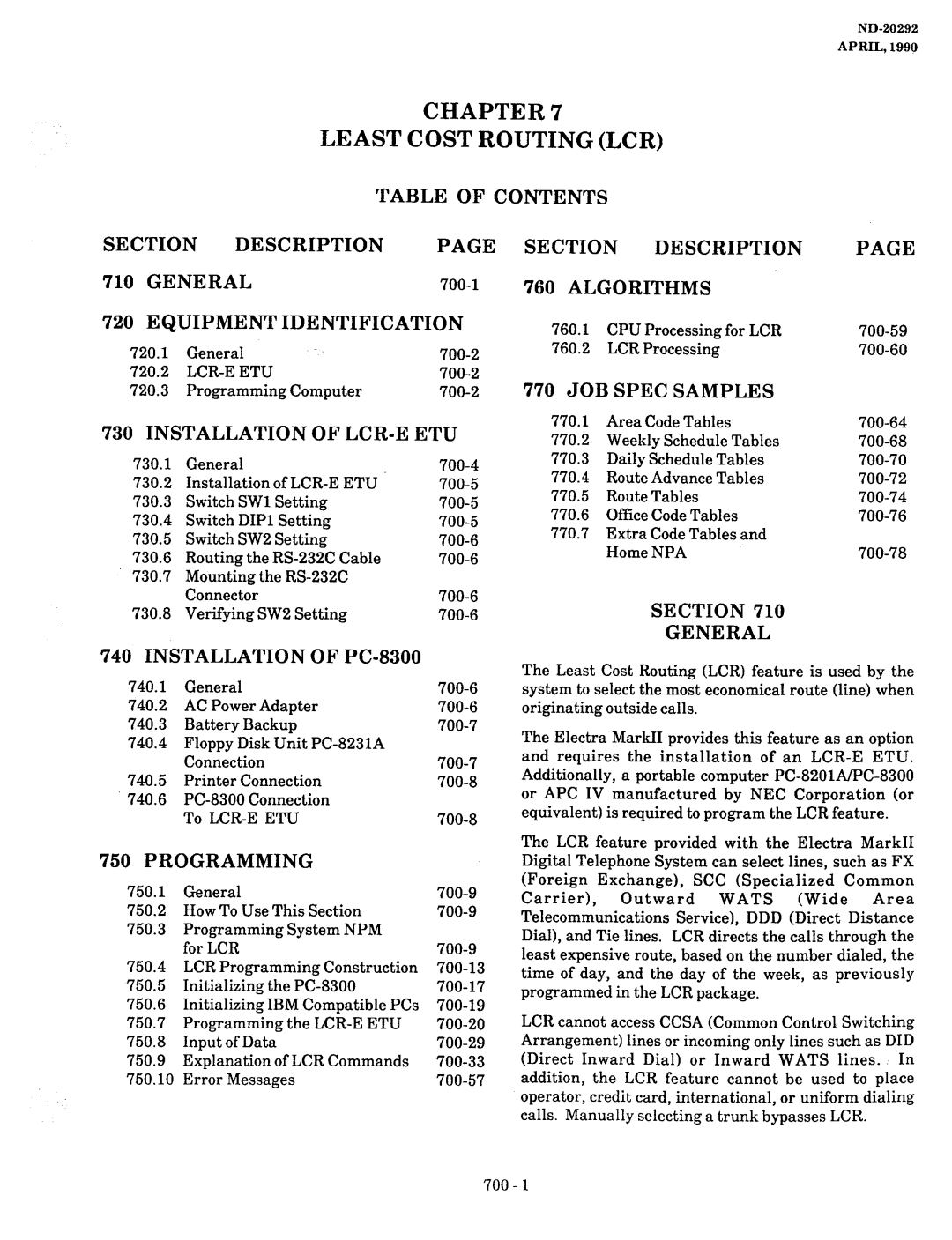 NEC nd-20292 manual Chapter Least Cost Routing LCR 