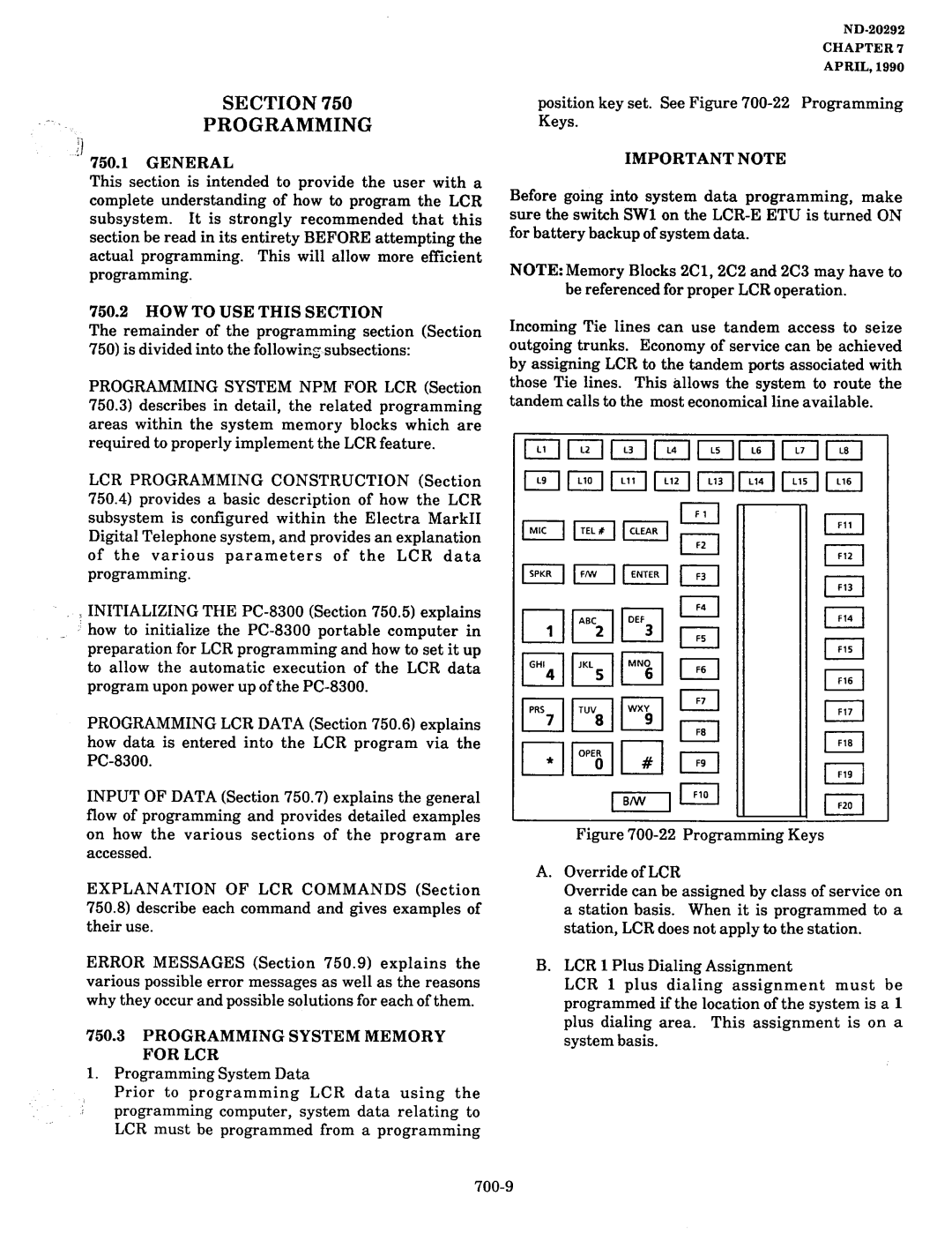 NEC nd-20292 manual Programming System Memory For LCR 