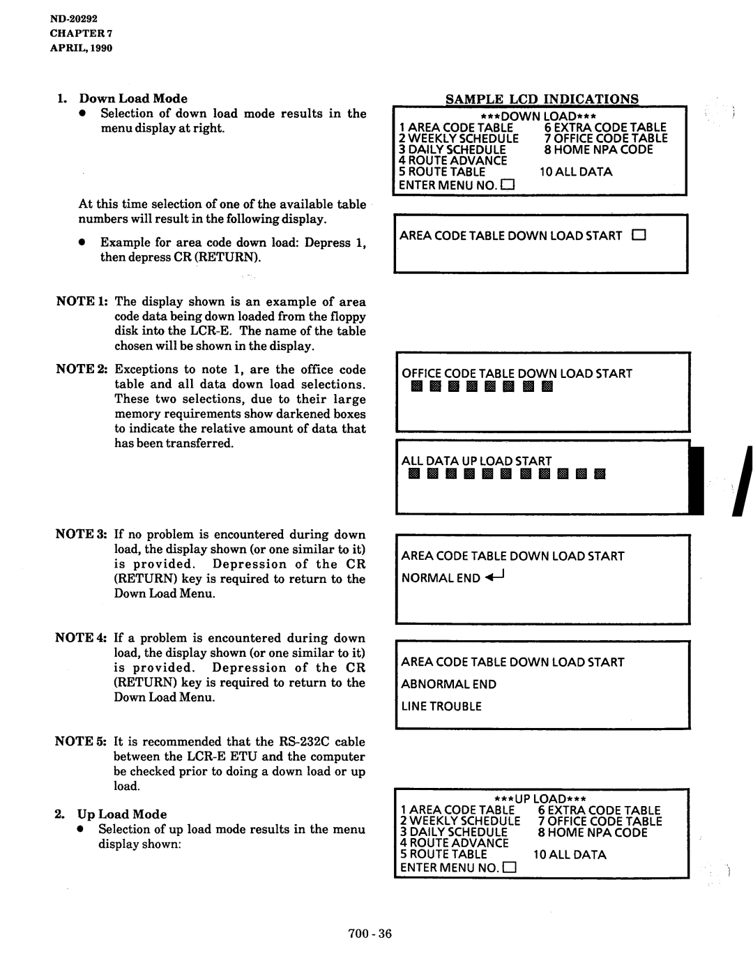 NEC nd-20292 manual Selection of up load mode results in the menu display shown 