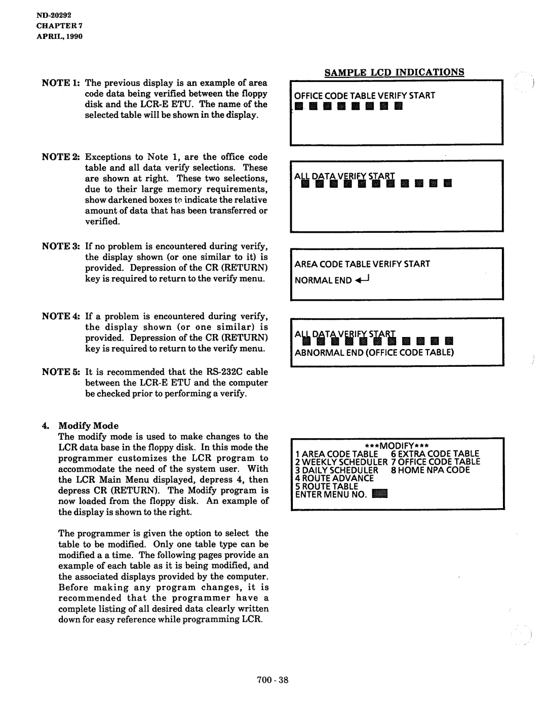 NEC nd-20292 manual Office Code Table Verify Start w 