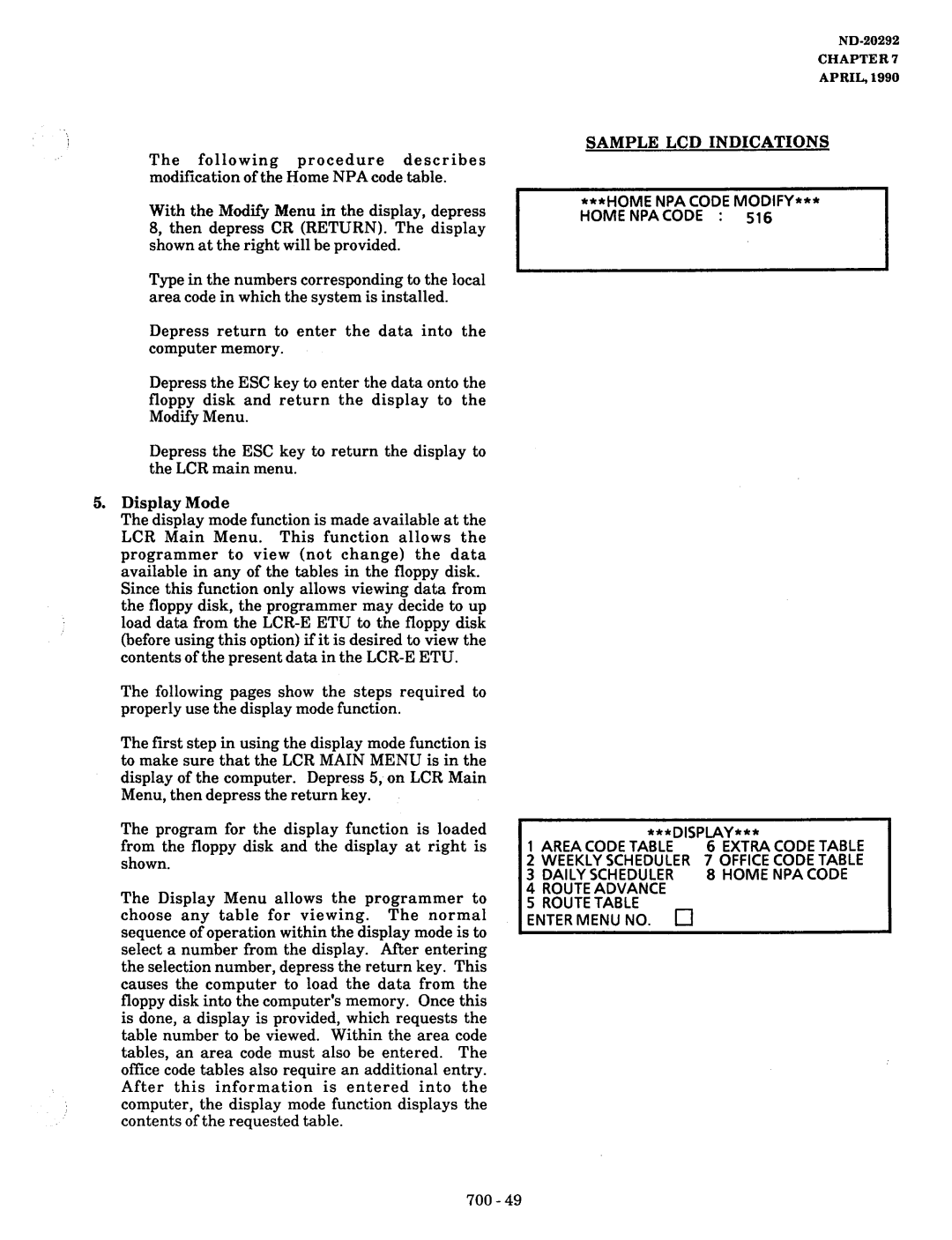 NEC nd-20292 manual Enter Menu NO. c 700 