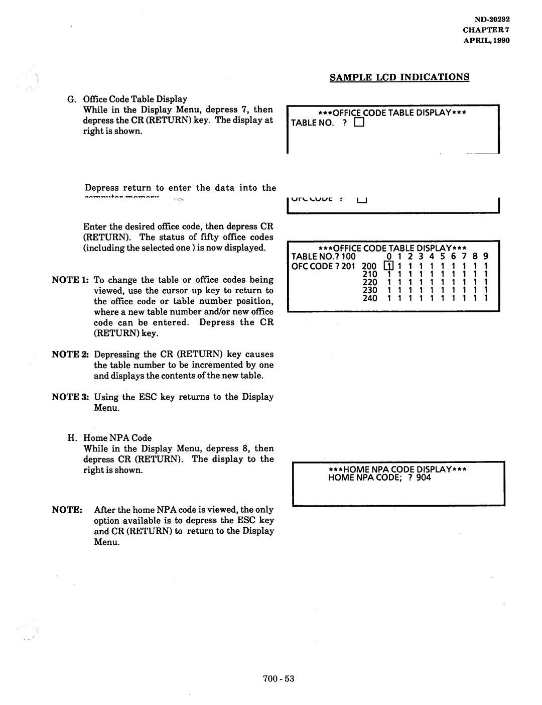 NEC nd-20292 manual Office Code Table Display 