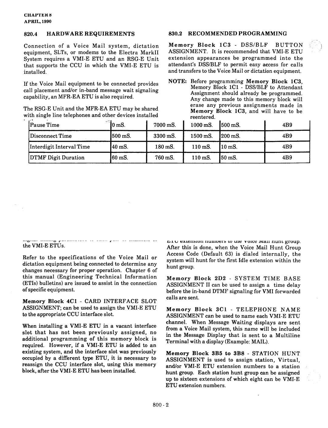 NEC nd-20292 manual Parameter Minimum Maximum Default Increments Memory Block 