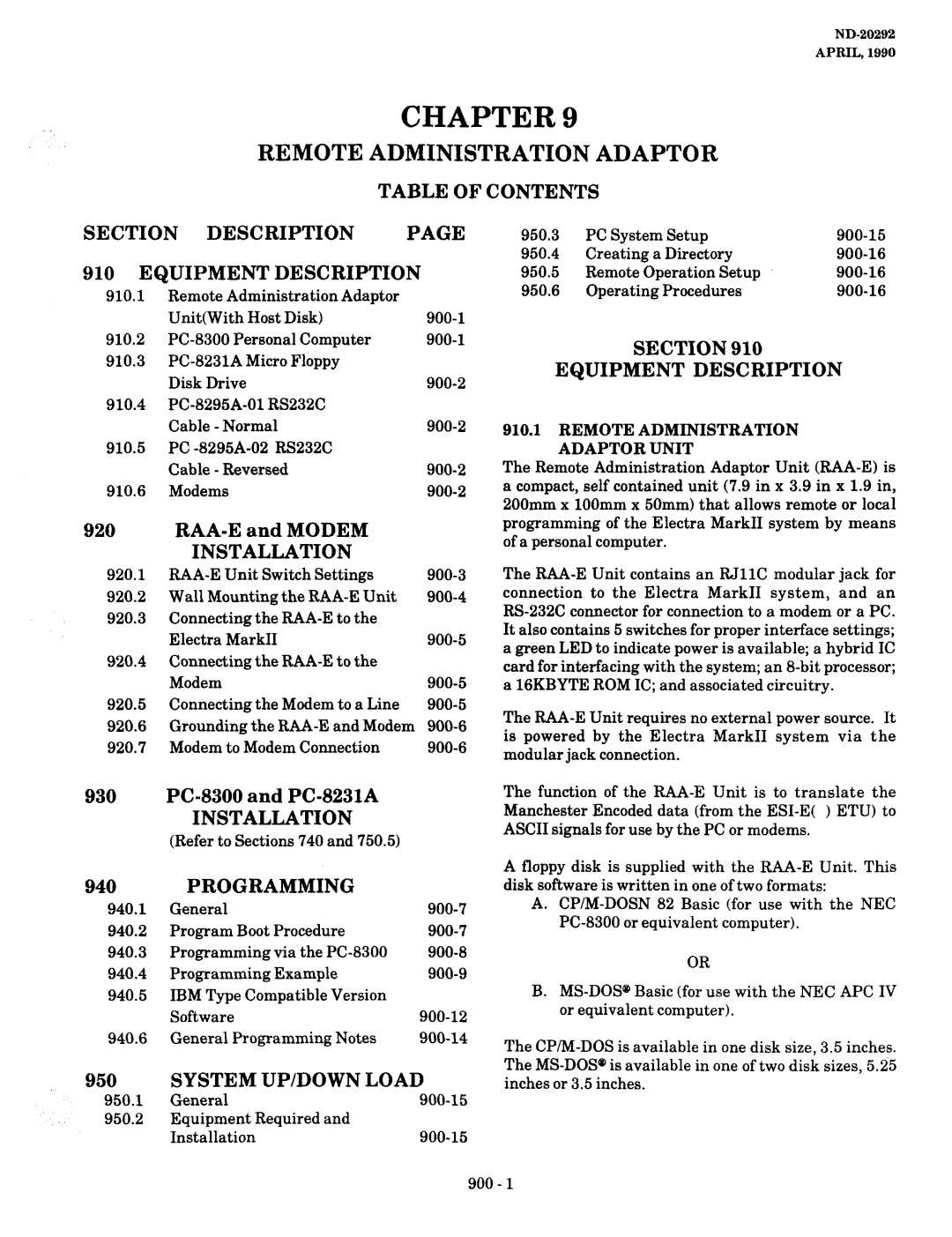 NEC nd-20292 manual Remote Administration Adaptor 