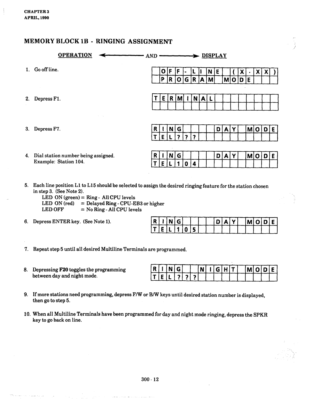 NEC nd-20292 manual Memory Block 1B Ringing Assignment, Line Program Mode Terminal DAY, Ring DAY, TEL105, Night 