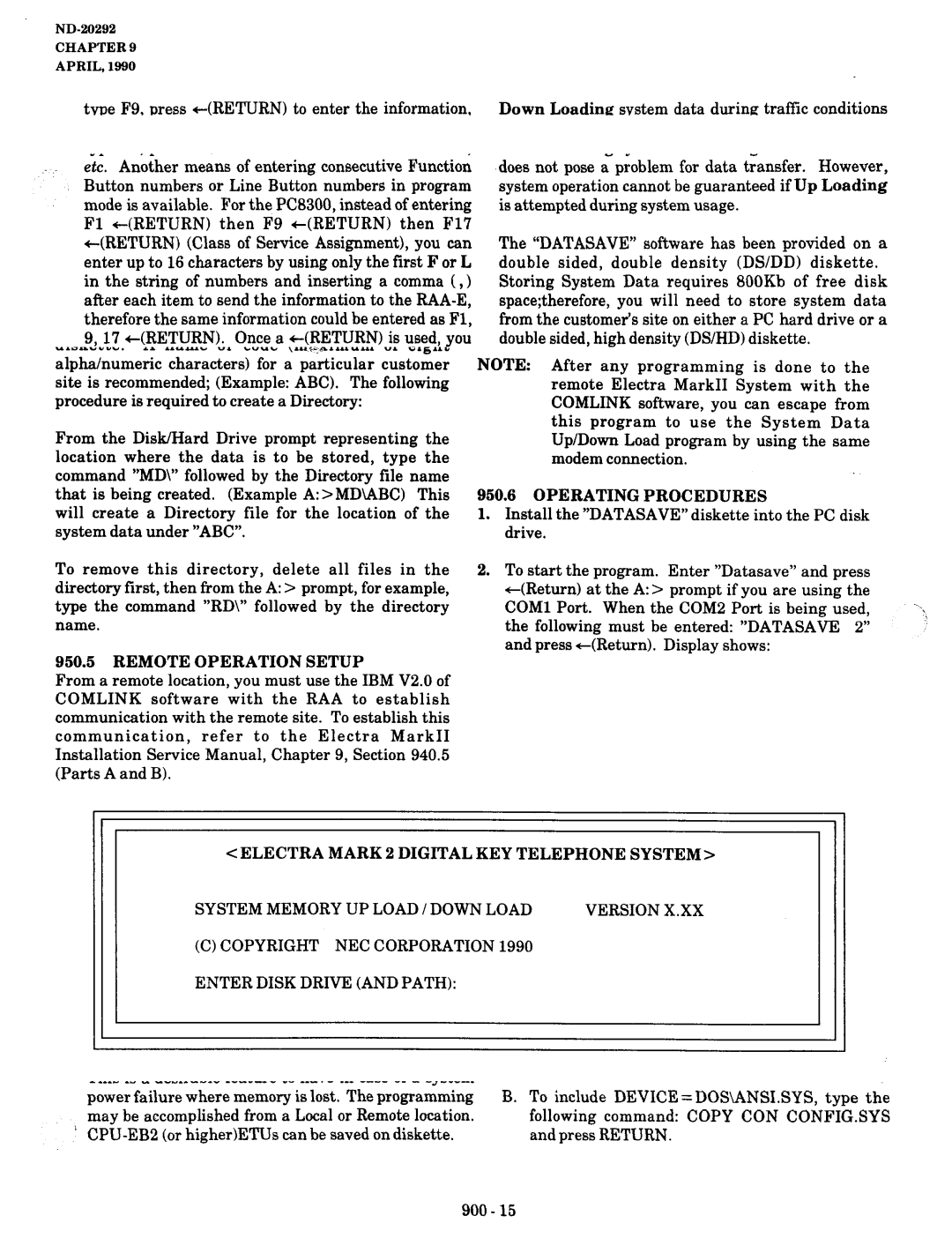 NEC nd-20292 manual System Memory UP Load /DOWN Load 