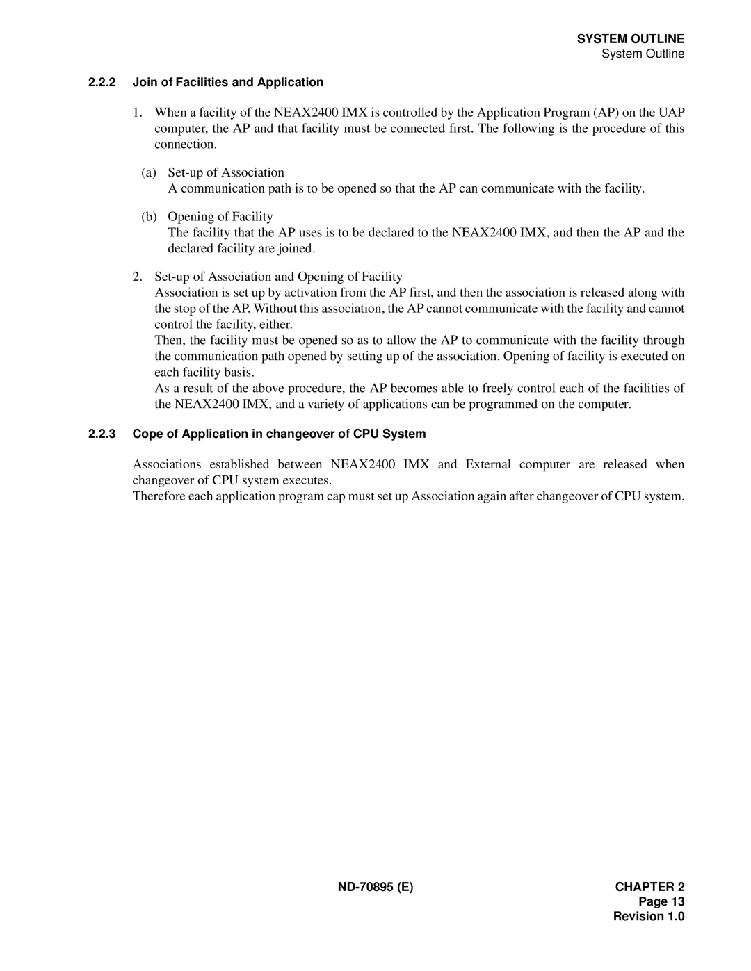 NEC ND-70895 (E) system manual Join of Facilities and Application 