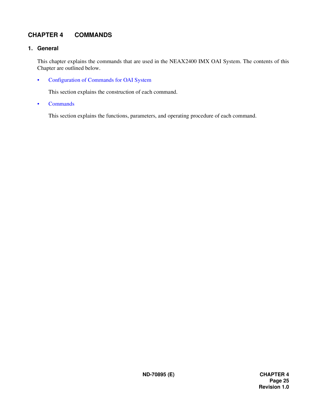 NEC ND-70895 (E) system manual Commands, This section explains the construction of each command 