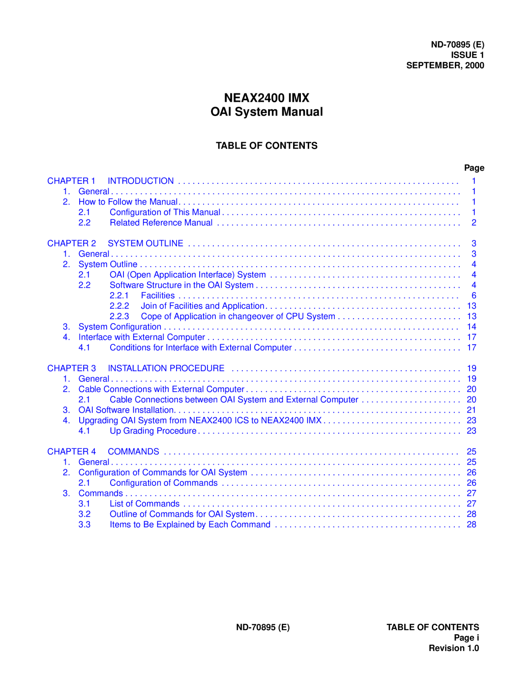 NEC ND-70895 (E) system manual NEAX2400 IMX, OAI System Manual 