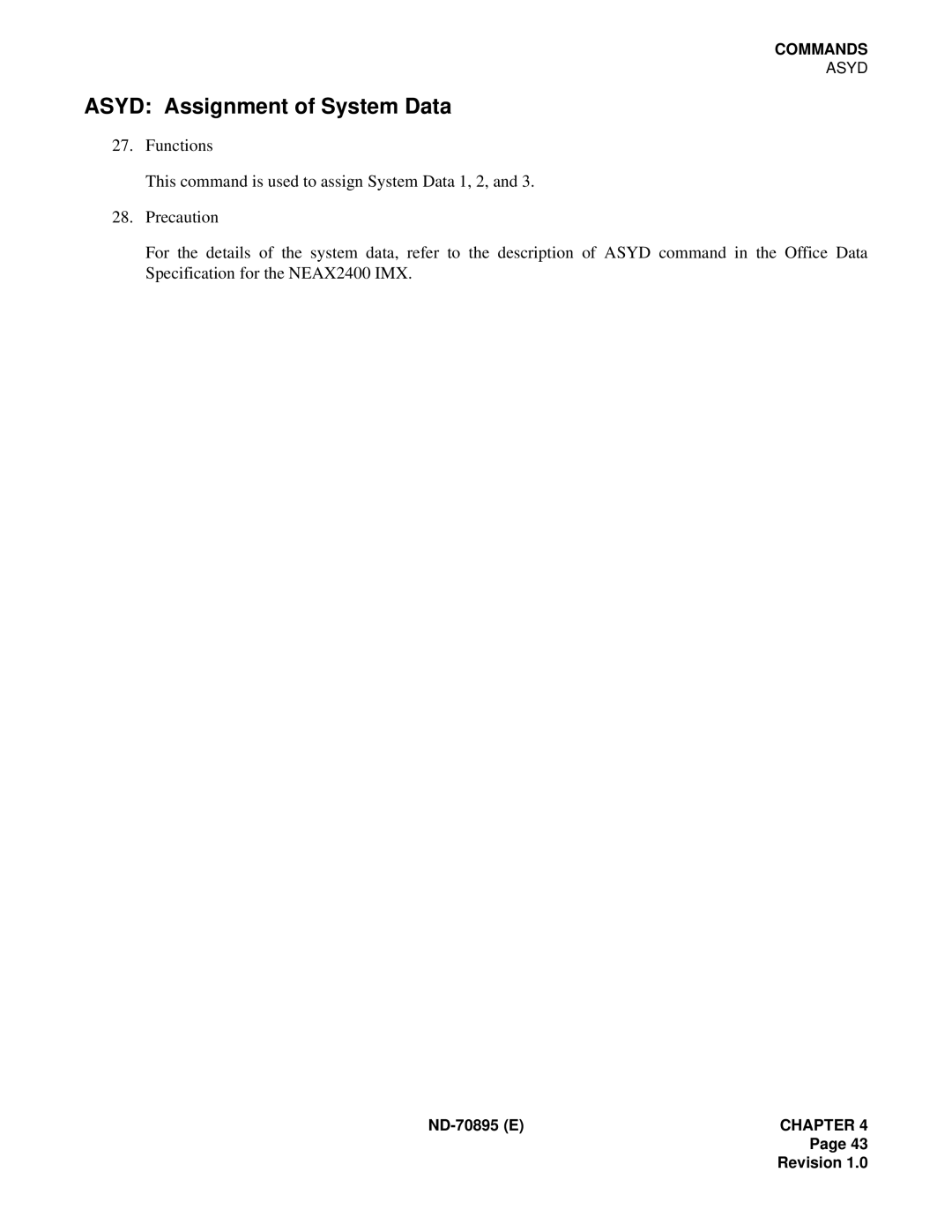 NEC ND-70895 (E) system manual Asyd Assignment of System Data 