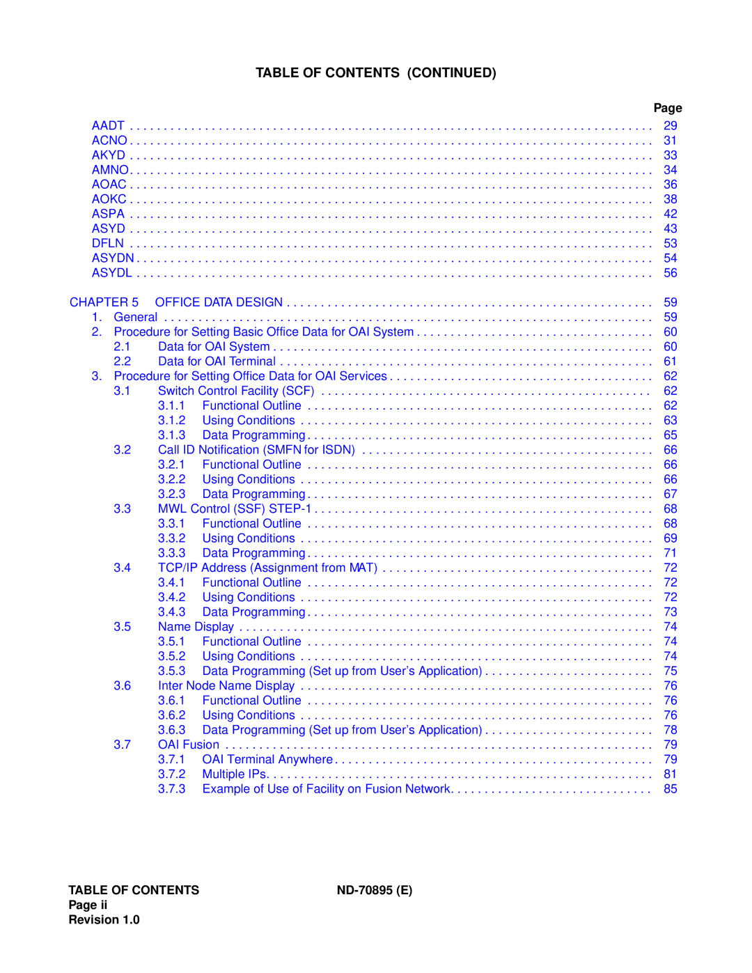 NEC ND-70895 (E) system manual Table of Contents 