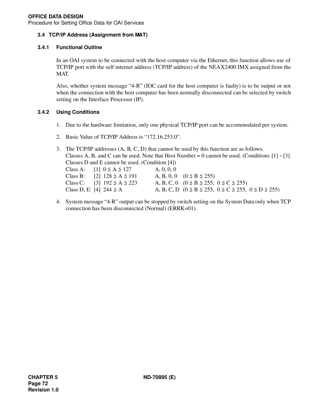 NEC ND-70895 (E) system manual TCP/IP Address Assignment from MAT Functional Outline 