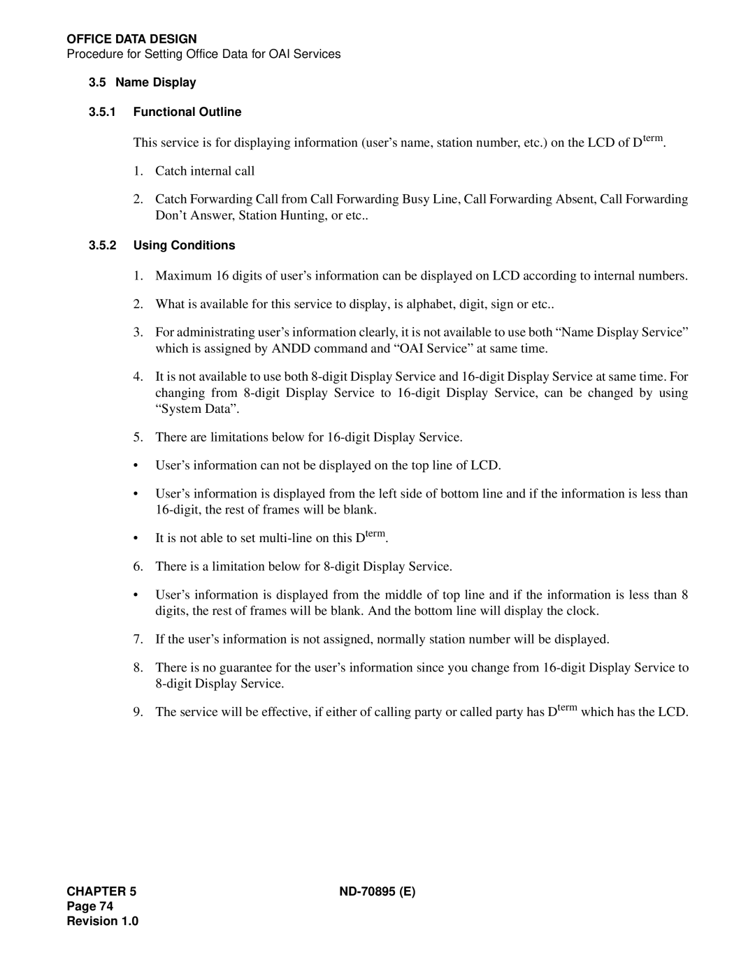 NEC ND-70895 (E) system manual Name Display Functional Outline 