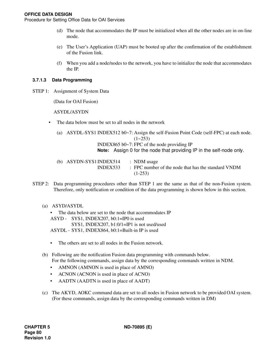 NEC ND-70895 (E) system manual Assignment of System Data Data for OAI Fusion, Asydl/Asydn, INDEX533, 253 