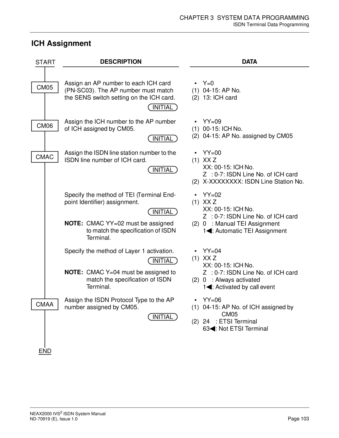 NEC ND-70919 system manual ICH Assignment 