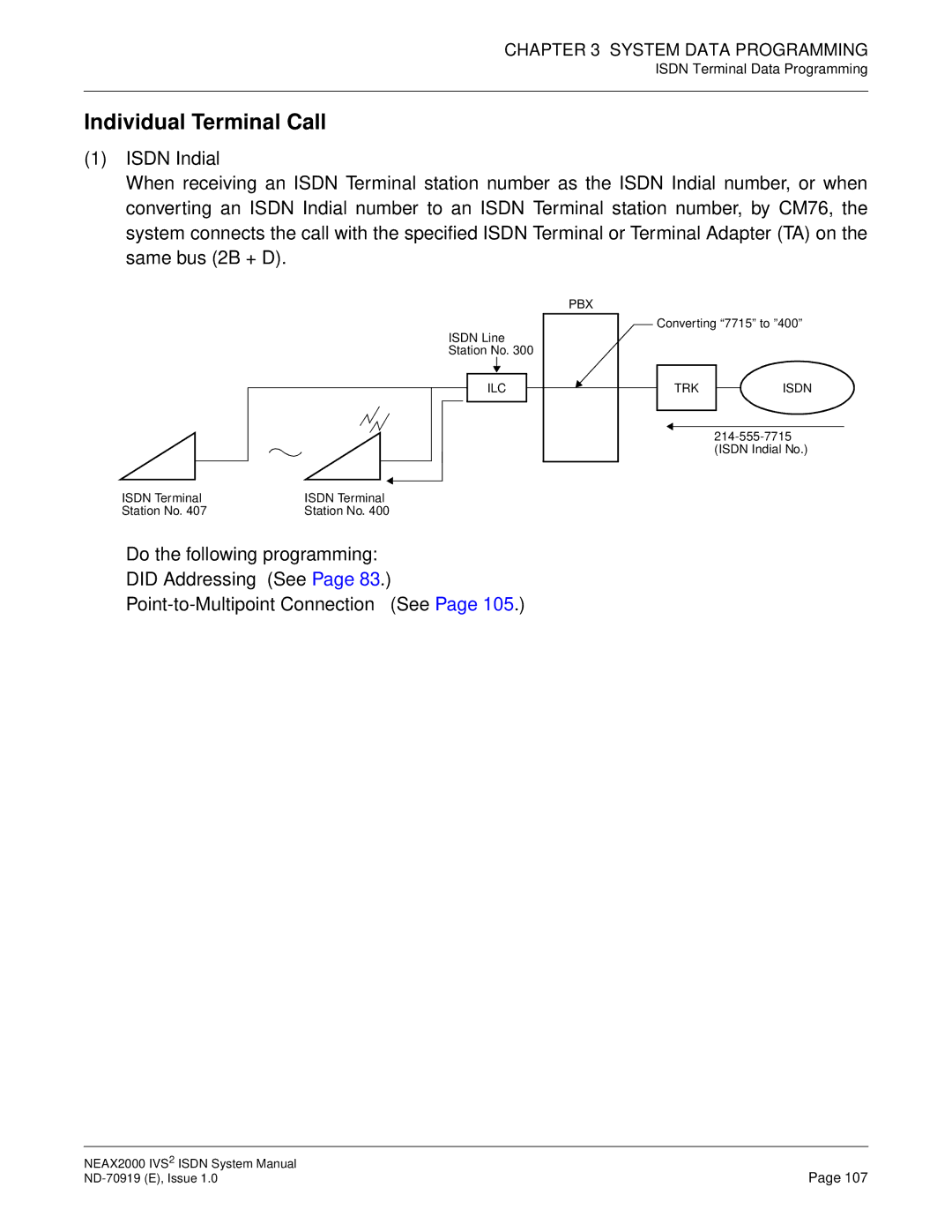 NEC ND-70919 system manual Individual Terminal Call 