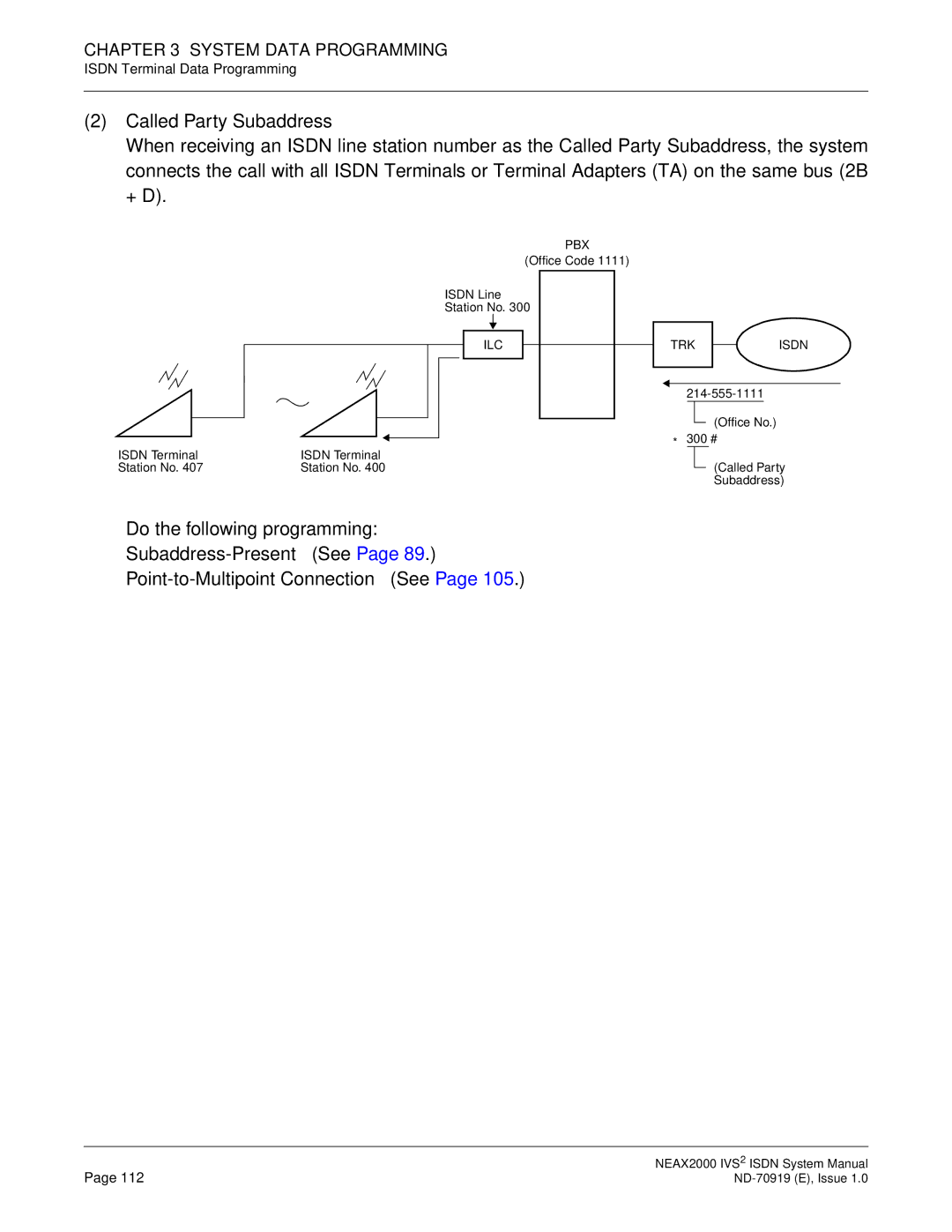 NEC ND-70919 system manual Office Code Isdn Line Station No 