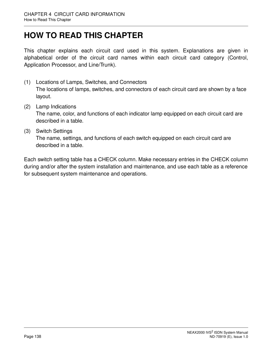 NEC ND-70919 system manual Circuit Card Information 