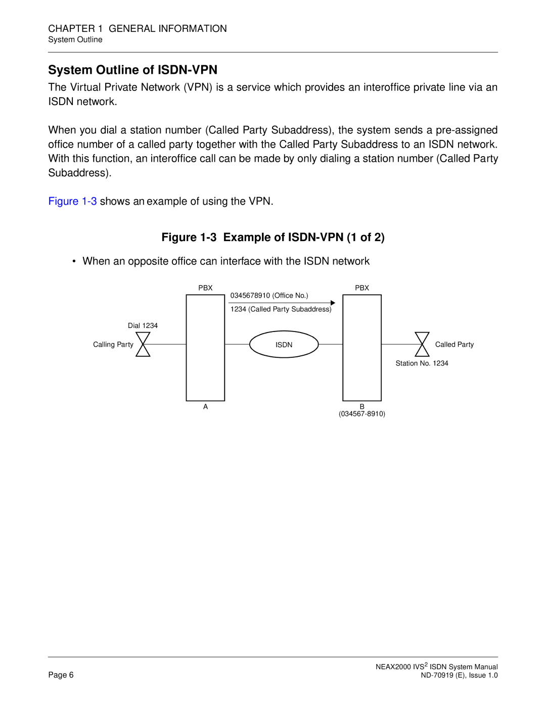 NEC ND-70919 system manual System Outline of ISDN-VPN, When an opposite office can interface with the Isdn network 