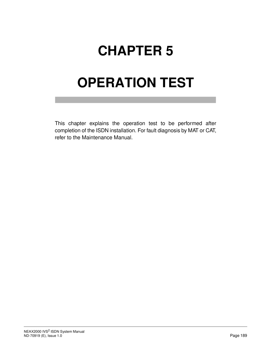 NEC ND-70919 system manual Chapter Operation Test 