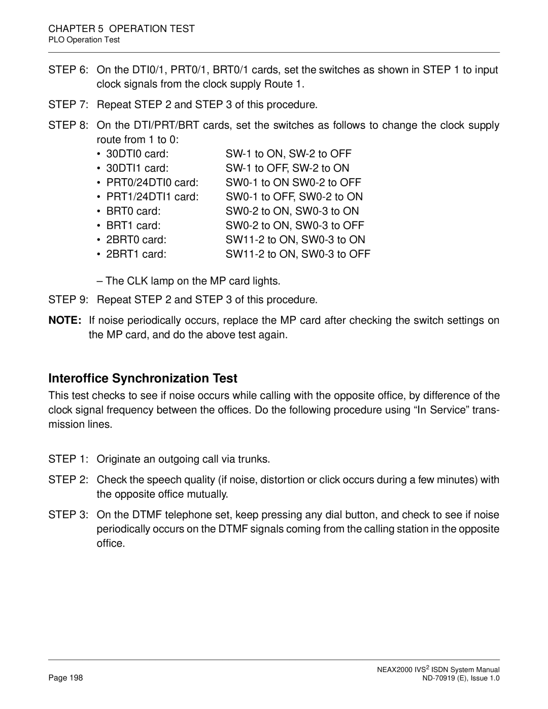 NEC ND-70919 system manual Interoffice Synchronization Test 