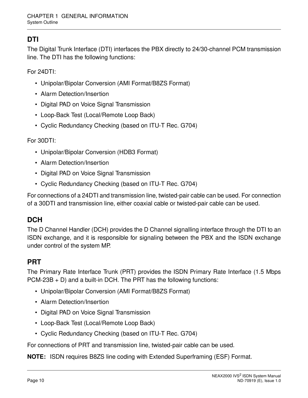 NEC ND-70919 system manual Dti 