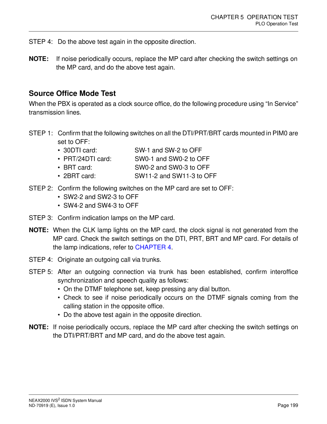 NEC ND-70919 system manual Source Office Mode Test 