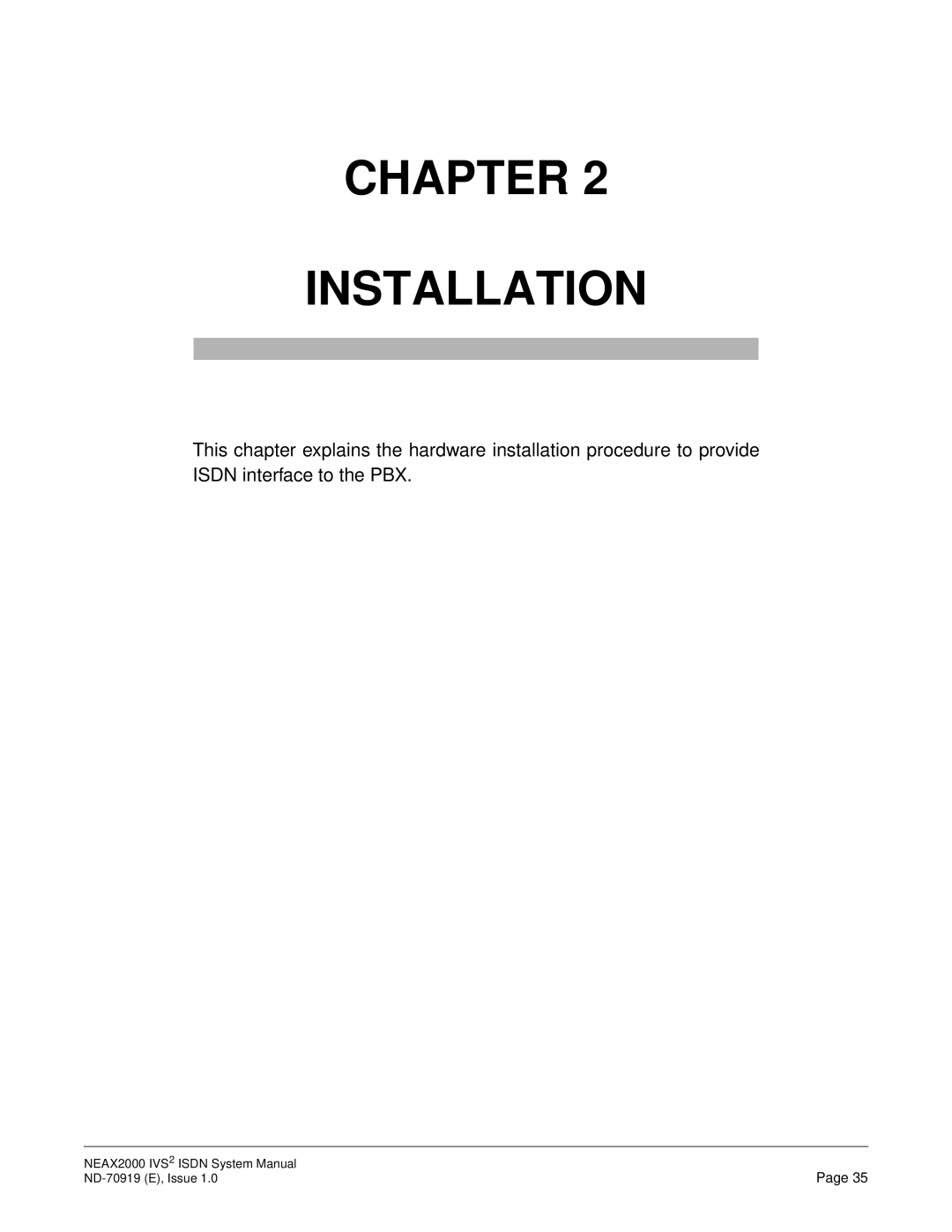 NEC ND-70919 system manual Chapter Installation 