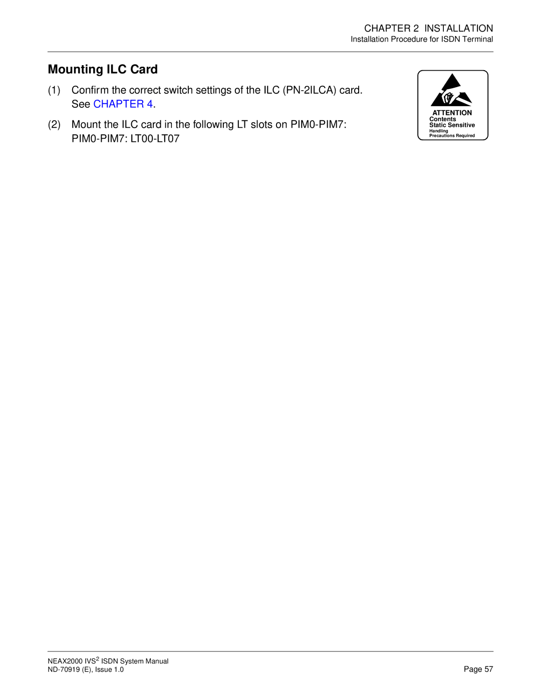 NEC ND-70919 system manual Mounting ILC Card 