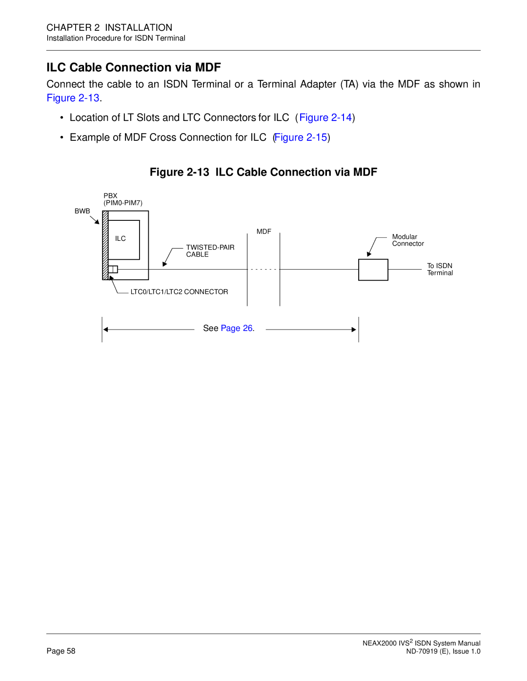 NEC ND-70919 system manual ILC Cable Connection via MDF 