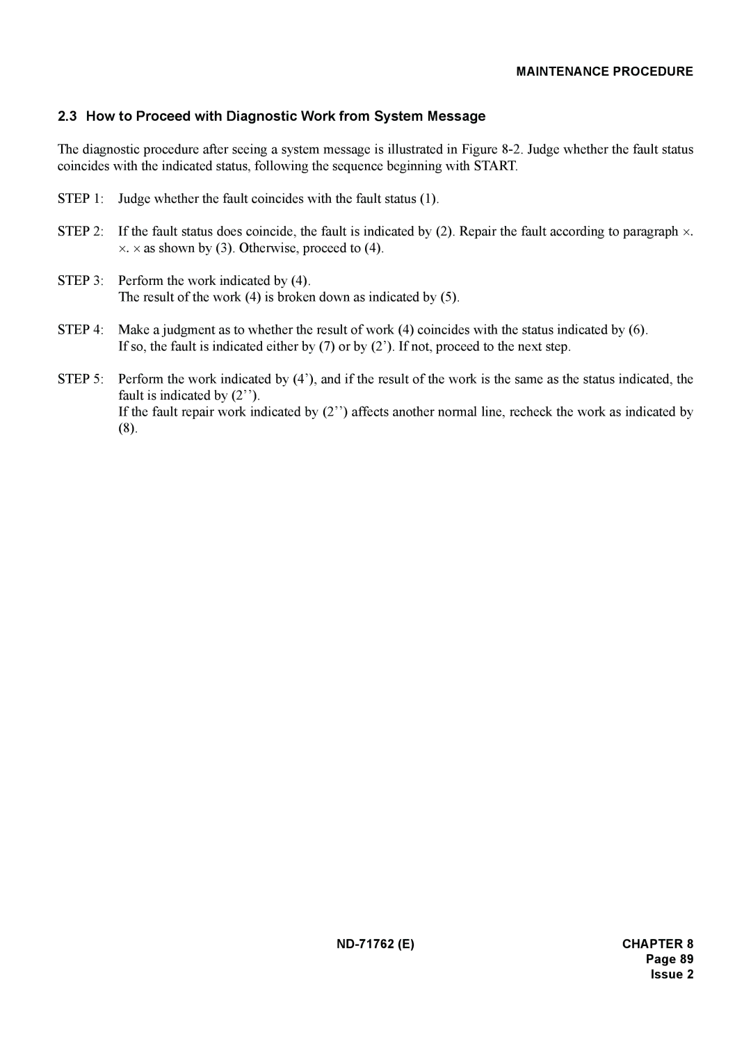 NEC ND-71762(E) system manual How to Proceed with Diagnostic Work from System Message 