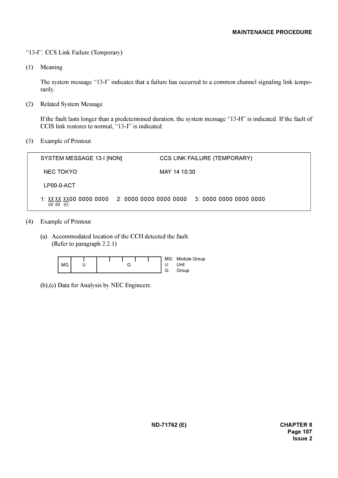 NEC ND-71762(E) system manual System Message 13-I NON CCS Link Failure Temporary NEC Tokyo 