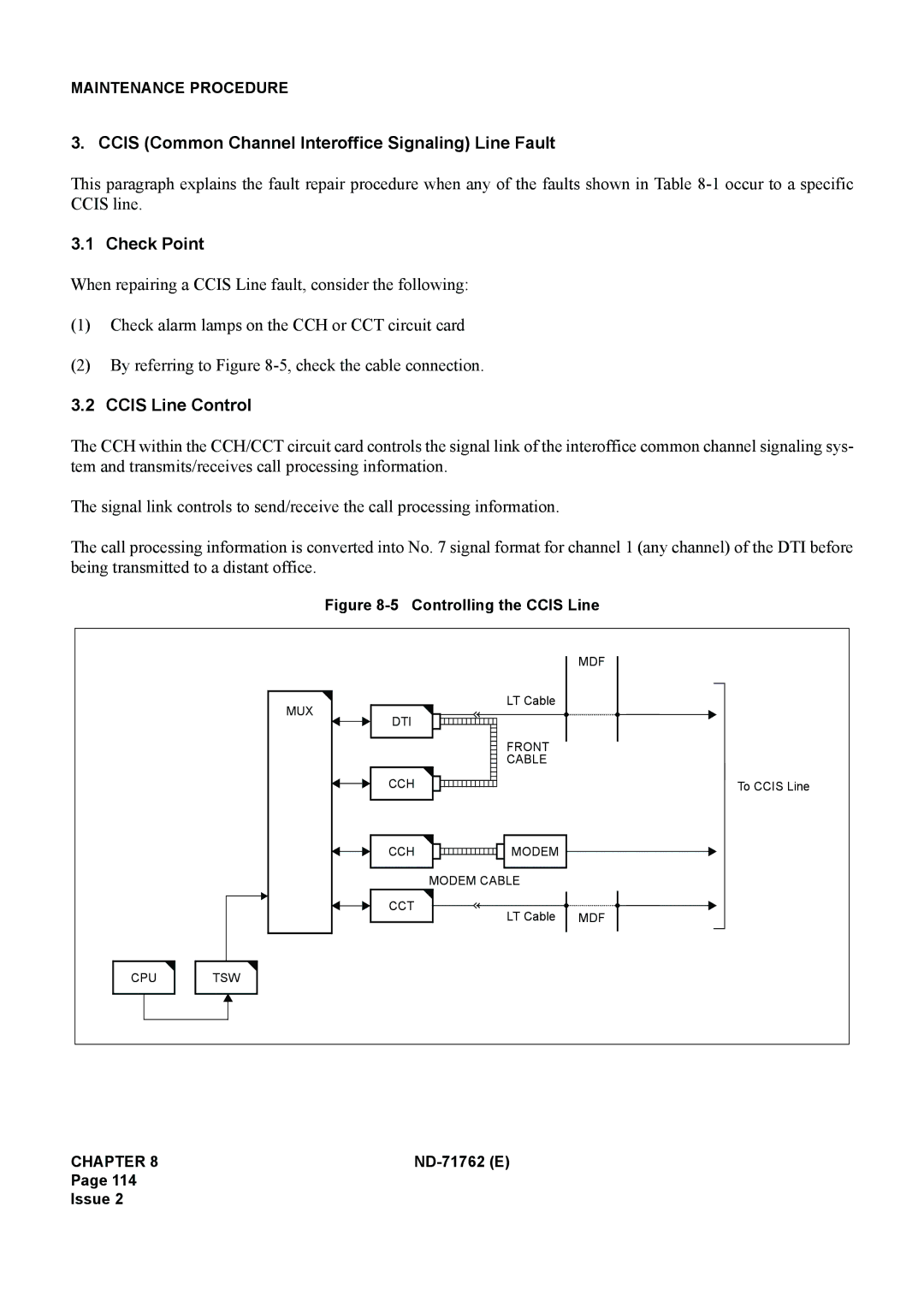 NEC ND-71762(E) system manual Ccis Common Channel Interoffice Signaling Line Fault, Check Point, Ccis Line Control 