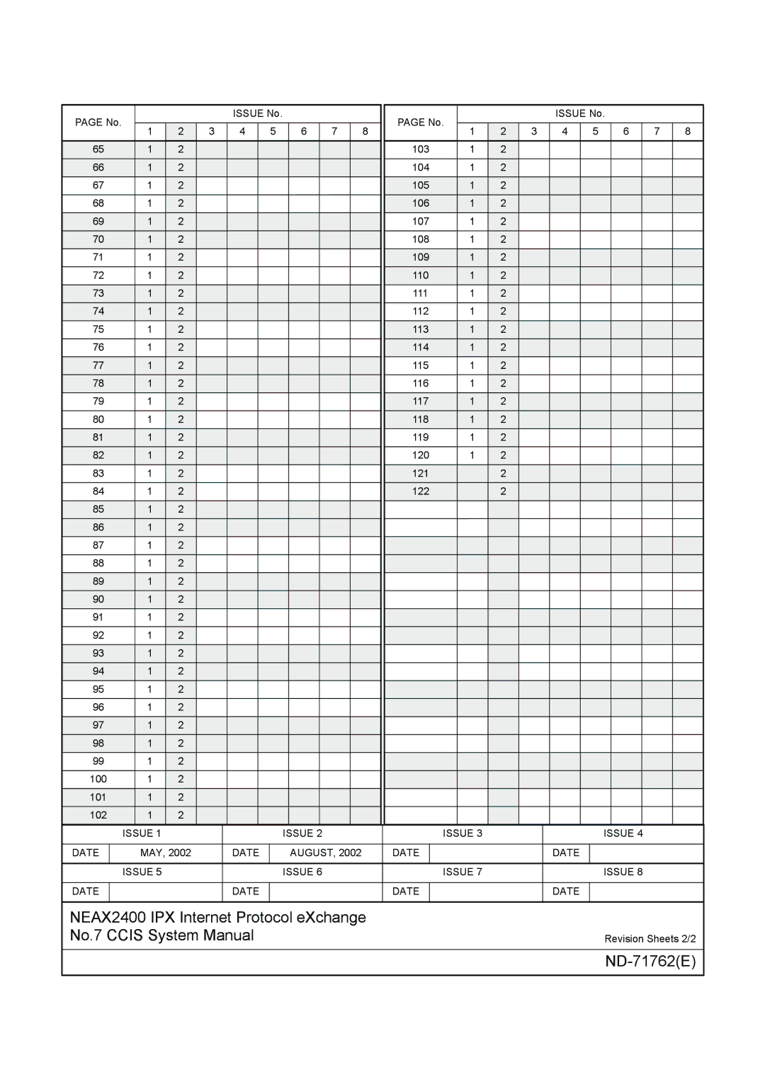 NEC ND-71762(E) system manual Issue No 103 104 