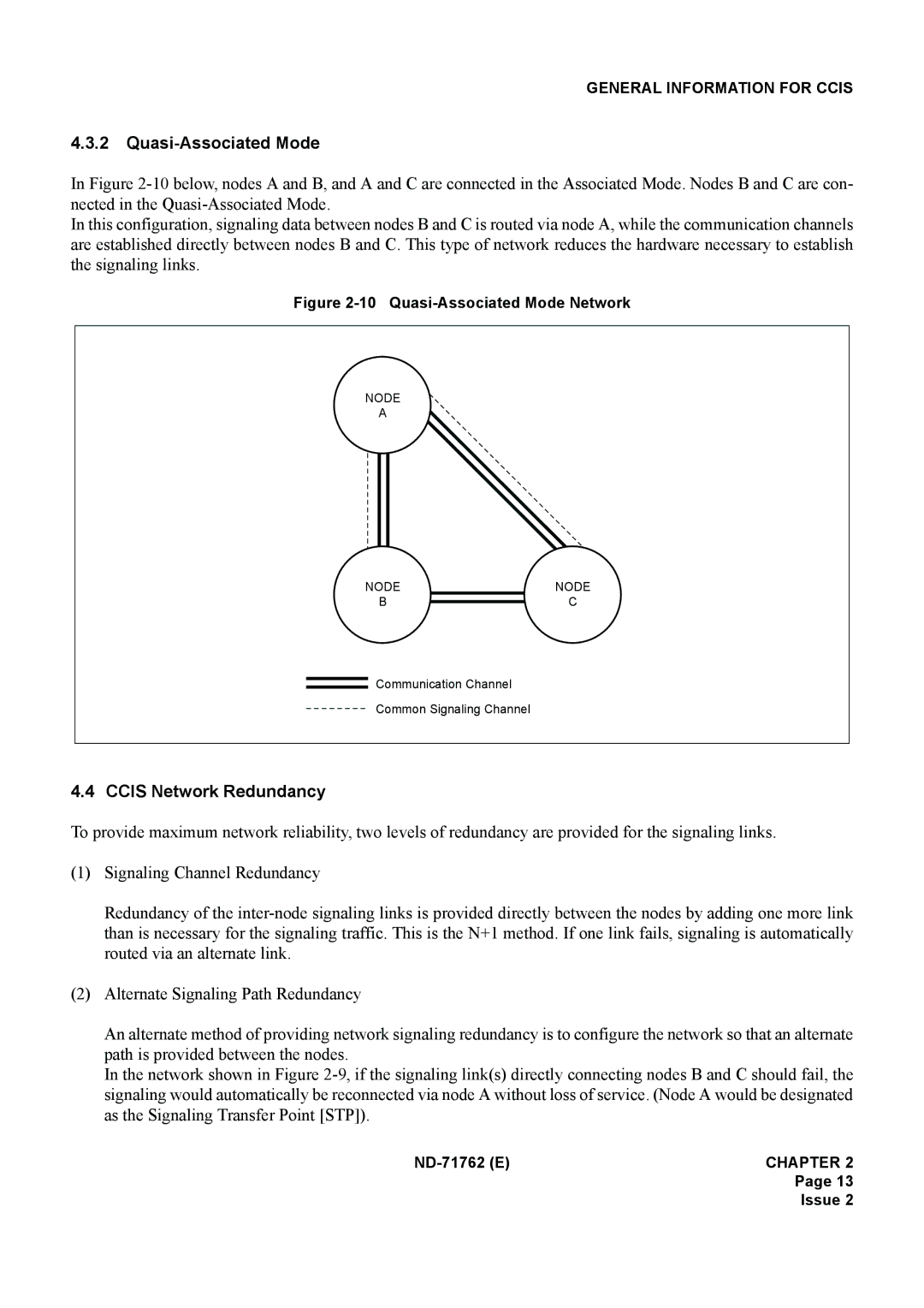 NEC ND-71762(E) system manual Quasi-Associated Mode, Ccis Network Redundancy 