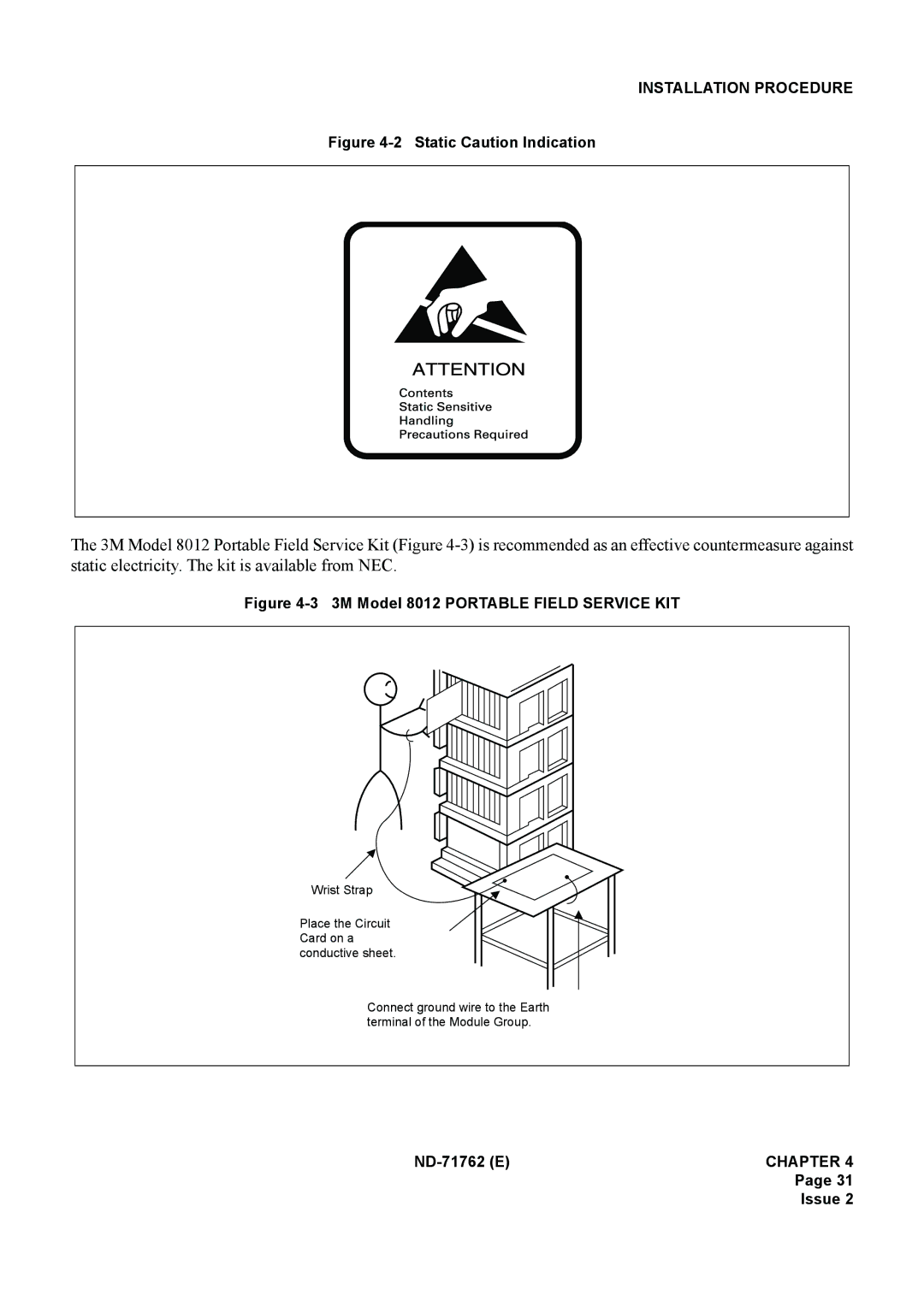 NEC ND-71762(E) system manual Static Caution Indication 