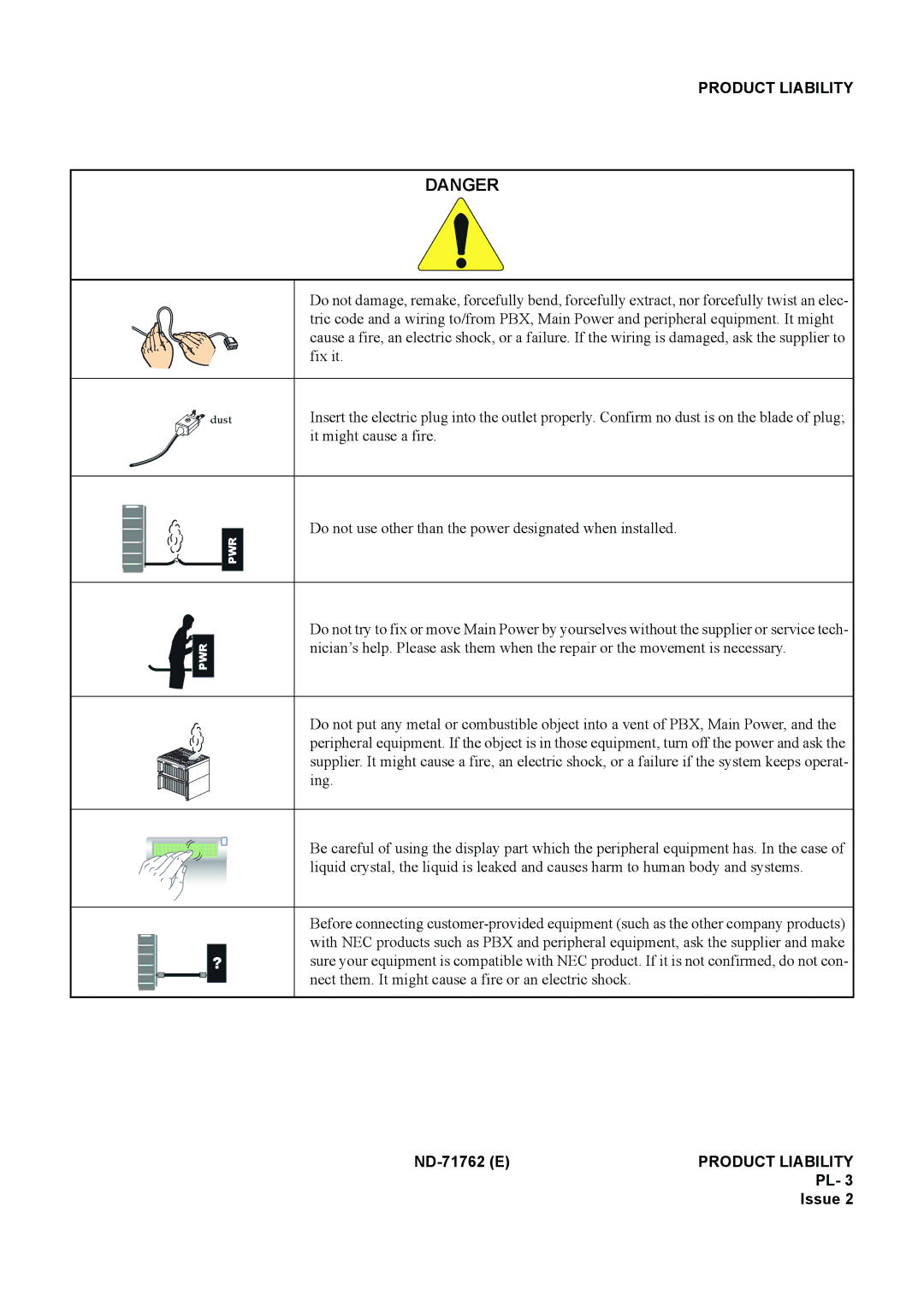 NEC ND-71762(E) system manual ND-71762 Eproduct Liability PL- 3 Issue 